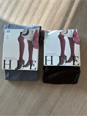 HUE Sueded Opaque Tights in Gray and Brown